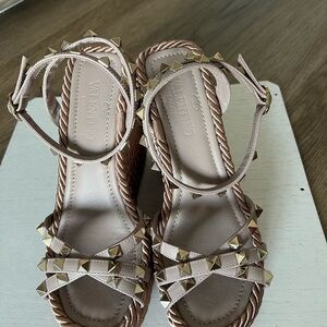 Valentino Women's Wedges - Cream with Gold Studs